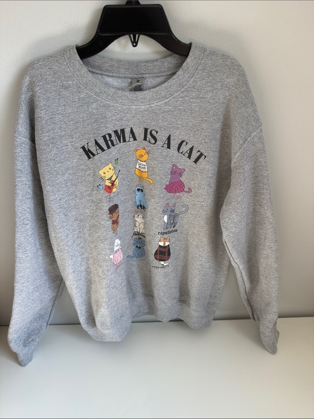 Taylor Swift  "Karma Is A Cat" Crewneck Sweatshirt with Colorful Cat Graphics